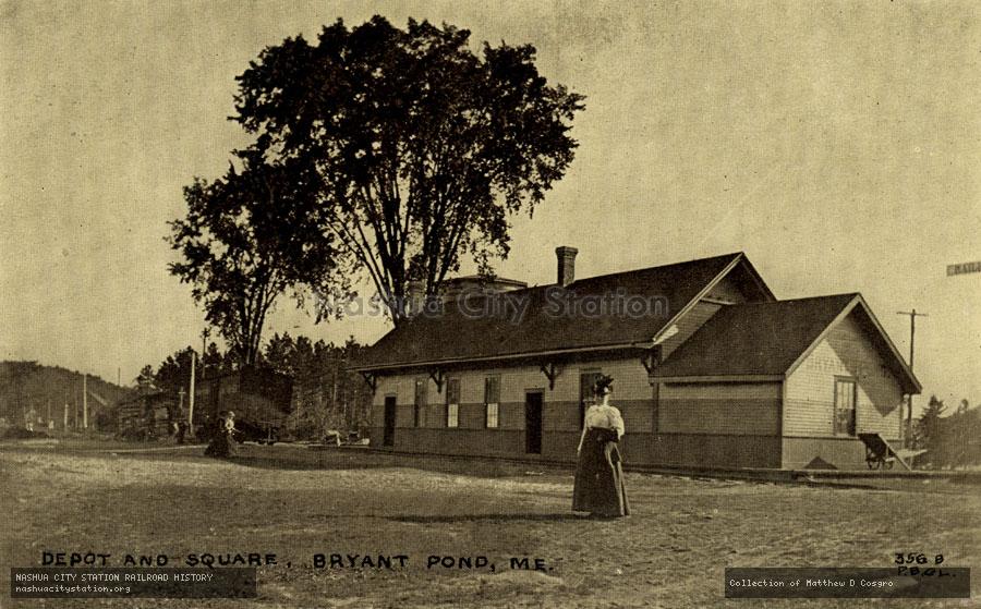Postcard: Depot and Square, Bryant Pond, Maine